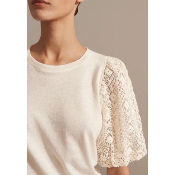 ME+EM Lace Puff Sleeve Cotton Linen Sweater Jumper Top Cream Ecru Size 8 - Picture 2 of 9